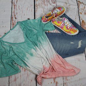 Tie-Dye Colorblock V-Neck Pocket T-Shirts